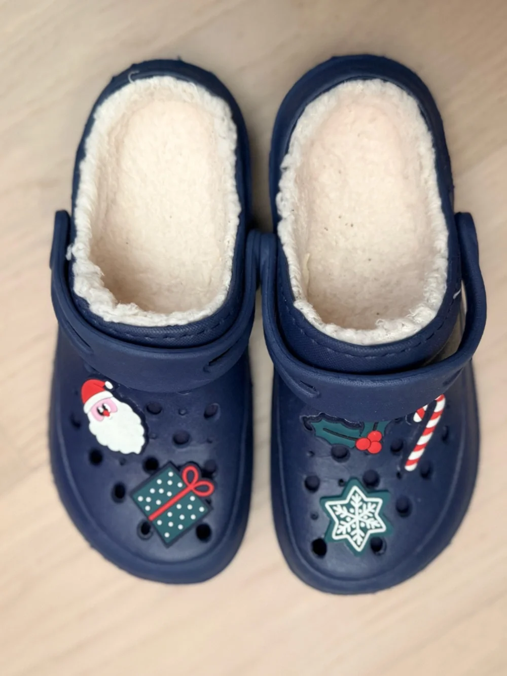 Navy Fuzzy-Lined Holiday Clog Shoes